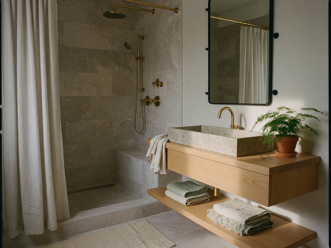 Primary bath with stone shower